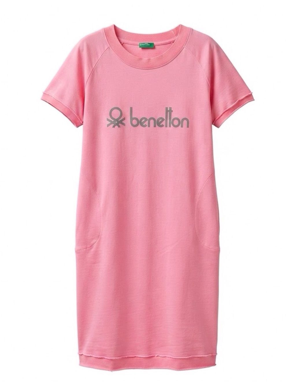 Vintage Benetton Pink T-Shirt Dress Y2K 90s Retro Pockets Size Large